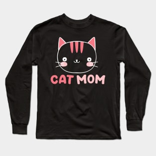 Cute Cat Face With Minimal Art - Love Your Cat Like Cat Mom Long Sleeve T-Shirt